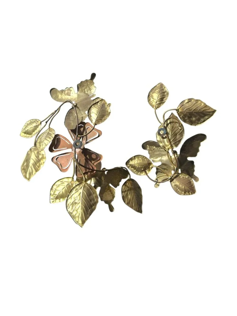 Brass & Copper Wall Art Set Of 2 Butterflies On Branches Leaves
